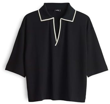 OPUS Damen Kurzarmshirt | SOFFICE Loose Poloshirt im College Stil Black, 42