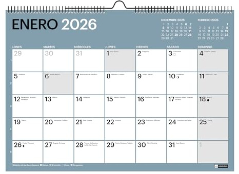 Miquelrius - Calendario 2026 de pared Chromat, Organizador anual A4: 296 x 210 mm, Espacio para anotar, Encuadernación espiral doble, 9 colores interiores, Planificador 12 meses, Español