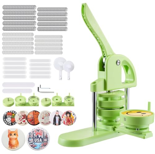 VEVOR Macchina per Spille, Macchina Punzonatrice 200 pezzi Kit per Fustellatrice Manuale per Badge 58/75 mm, Impugnatura Ergonomica, per Spille Personalizzate Fai da te, Verde