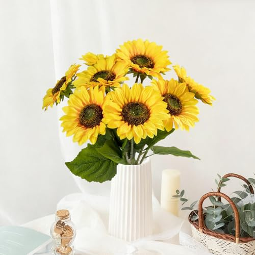 TILONKJ 8 Pièces Tournesol Artificiel,47cm Tournesols Fleurs Soie Tournesols Décoratifs Faux avec Tige Unique Soie Faux Tournesol Décor Fausses Fleurs pour Maison Mariage Party Décoration Extérieur