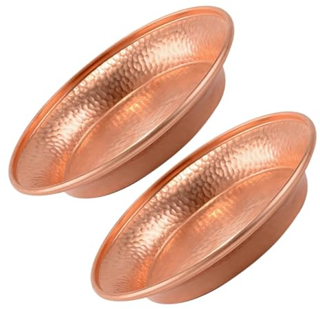 DECORNIJIA 2 Piezas Cuencos de Cobre Puro para Agua Sagrada de Platos Decorativos Budistas para Meditación y Adoración Hogar Oficina y Templo