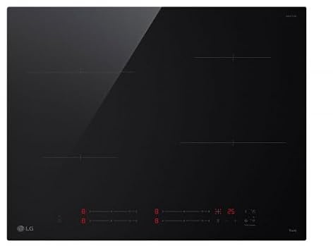 LG CI5Z2423BN Piano Cottura Induzione 60 cm, Potenza da 2.5 a 7.4kW, 4 Zone Totali, 15 Livelli di Potenza + Boost, Controlli Touch Slide Indipendenti, Wi-Fi, Vetro Ceramico, Nero