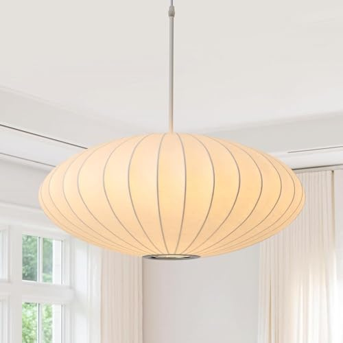 XinZe Lámpara Colgante Moderna De Seda Lámpara De Araña De Techo De Seda Con Tela Tipo Linterna Blanca Luces Wabi Sabi Saucer Para Isla De Cocina Mesa De Comedor Salón Dormitorio(B/60 * 27CM)