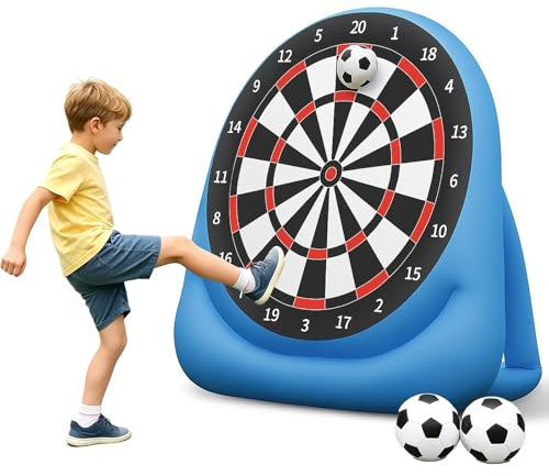Objetivo de fútbol Inflable Gigante para niños de 5 pies, Tablero de Dardos Inflable con Gancho y Bucle con 2 Pelotas de Velcro, Juegos portátiles de patear y lanzar Dardos al Aire Libre