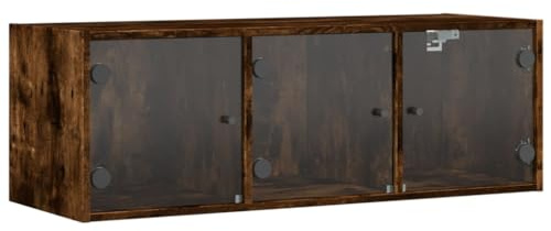 Foknhdi Armadietto sospeso con ante in vetro, rovere affumicato, 102 x 37 x 35 cm, armadio da parete in legno per soggiorno, ufficio e corridoio, vetrina sospesa, con molto spazio