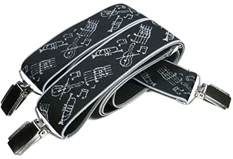 Olata Bretelle da Uomo a Forma di Y, Eleganti con Intreccio in Seta, 3,5 cm. Strumenti Musicali, Nero e Argento