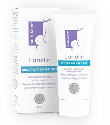 Multi-Mam Lanolin Brustwarzencreme 30 ml zum Stillen – Unterstützung bei trockenen und empfindlichen Brustwarzen für stillende Mütter – Hypoallergen ohne Duftstoffe - Lanolin Brustwarzensalbe Stillen