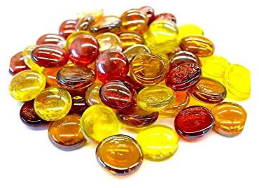 mesbilles - 250 GR Mélange Ambré Loupe 60 Billes Plates - Galet en Verre 20 mm Cailloux en Verre décoratifs