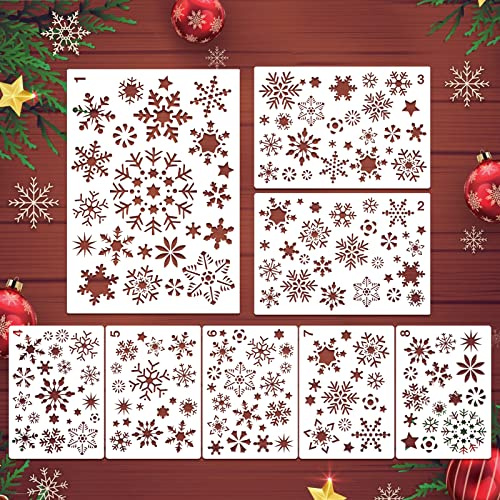 8 plantillas de copo de nieve de Navidad reutilizables TAROME plantillas de pintura de Navidad plantilla de copo de nieve plantilla de dibujo para bricolaje arte pulverización pared ventana vidrio