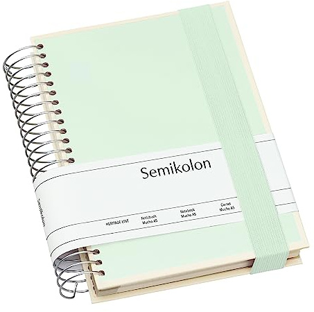 Semikolon 364097 Mucho Spiral-Notizbuch A5 15,7 x 21,7 cm - je 110 karierte, linierte, blanko Seiten, moss pastell-grün