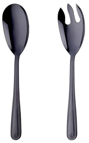 Grande set di posate da insalata con cucchiaio e forchetta, lunghezza 30,5 cm, in acciaio inox 18/10, colore nero