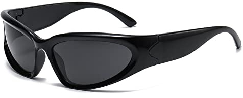 YAMEIZE Womens Sunglasses Wrap Around Cycling-Sport UV400 Protection Trendy Driving Sun Glasses for Men BrightBlackGrey