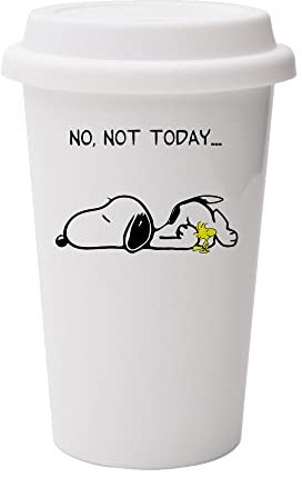 Giftme No Not Today Dog Birthday, Christmas, Secret Santa Stocking Filler 10oz Dual Wall Eco Insulated White Ceramic Travel Mug with White Lid.
