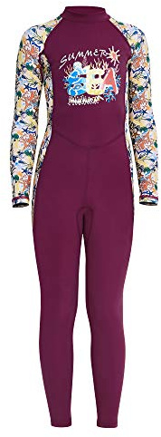 AIWUHE Kid's Full Body Swimwear Boys&Girls One Piece Swimsuit Long-Sleeve Water Sports Rash Guard UPF 50+ Sunsuit Sets Rose 7-8Y XXL