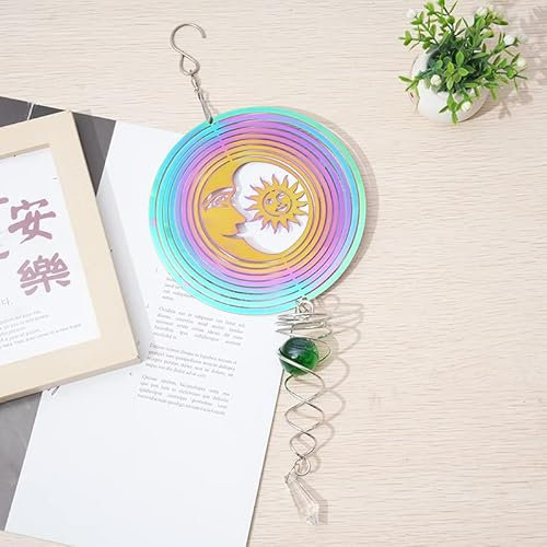 YNDE Wind Spinner cinétique avec Pendentif en Cristal, Décoration pour extérieur Jardin et Maison, en Acier Inoxydable et revêtement Durable et Beau, 15 cm de diamètre