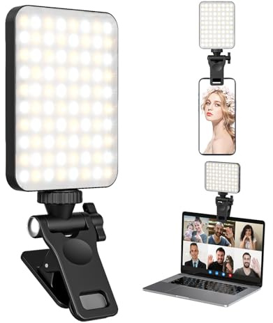 XINBAOHONG Rechargeable Selfie Light, Clip Fill Light for Phone Laptop Tablet Portable Light for Video Conference Live Streaming Zoom Call Makeup Picture (Black)
