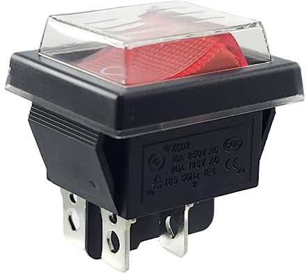 Kippschalter rot Ein-Aus mit wasserdichter Abdeckung, Geräteschalter DPDT, 4-polig 250V 16A Wippschalter beleuchtet