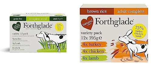 Forthglade Complete Natural Wet Dog Food - Grain Free with vegetables Variety Pack (12 x 395g) Trays & Complete Natural Wet Dog Food - Brown Rice & Vegetables Variety Pack (12 x 395 g) Trays