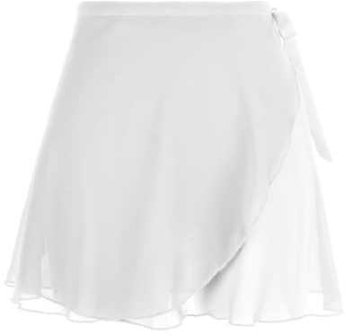 Women's Ballet Wrap Skirt Chiffon Dance Wrap Skirt with Adjustable Waist Tie Gymnastics Ballet Skirts for Women (White)
