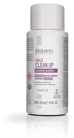 SALERM - Quitaesmalte Sin Acetona - Nails Clean Up - 225 ml - con Aceites de Frambuesa y Almendras Dulces - Hidrata, Protege y Repara las Uñas - Quita Esmalte de Uñas Rápido y Eficaz