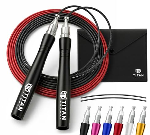 Titan Armour® Speed Rope - Professional Self-Locking & Adjustable, Adult Speed Jump Ropes for Fitness | 2 x Steel Ropes, Cable Protector & Travel Case | Jump Rope Crossfit, Boxing, Fitness MMA for Men & Women