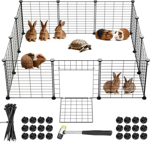 BAKAJI Valla con Puerta para Animales de pequeño tamaño, Personalizable de Metal, Valla Modular cobayas, hámsteres, Conejos, Chinchillas, Interiores y Exteriores (110 x 75 x 39 cm)