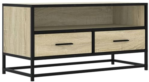 vidaXL Tv-bänk sonoma-ek 80x34,5x40 cm konstruerat trä och metall, TV-skåp, mediamöbler, mediaskåp, mediamöbel, multimediaskåp, TV-möbler, TV bänk