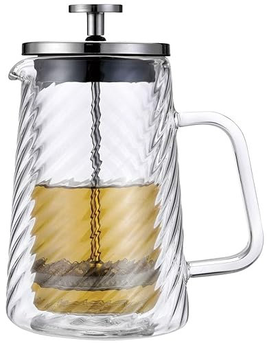 Klausberg Teezubereiter Kaffeebereiter French Press 1000ml / 9 Tassen, Kaffeepresse Edelstahl filter, Doppelwandige Isolierte Kaffeekanne, Teekanne, Teebereiter, Deckel in Silber (KB-7764)