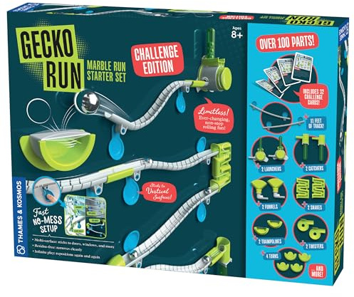 Gecko Run Marble Run Challenge Edition by Thames & Kosmos | Vertical Marble Run w/Flexible Tracks, No-Mess Setup | Challenge Cards for a Head-to-Head Engineering Design Game for Teams or Solo Play