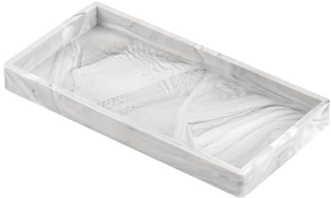 CENBEN White Marble Silicone Bathroom Vanity Tray, Rectangle Trinket Candle Tray Silicone Cosmetic Trays Dish Jewelry Trays for Soap Shampoo Perfume Towel Plant, 20.2x10.2x2CM