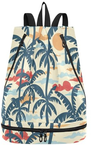 Sanluoli Zaino da spiaggia in stile hawaiano con coulisse, senza cuciture, borsa da spiaggia con scomparto per bagnato e asciutto