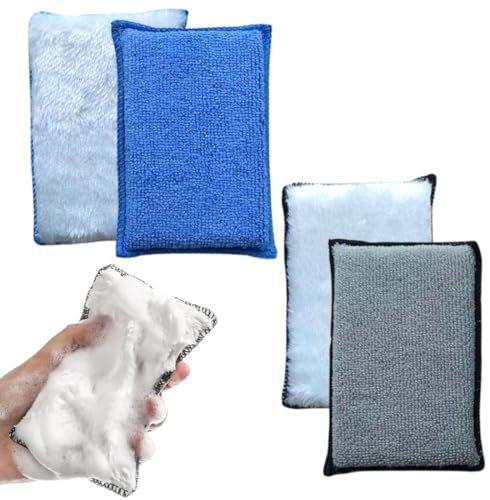 FENQURO Lot de 4 serviettes en velours double face de voiture, Éponges à récurer intérieur de voiture pour nettoyage du cuir, du plastique, du vinyle et des tissus d'ameublement(13 x 9 cm)