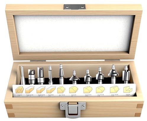 SICWOOD 10PCS Router Bit Set 1/4 Shank, Precision Carbide Tipped Professional Miniature Bit Set/Router Cutters, Smallest Guide Bearing, Perfect for Small Fine Woodworking Projects, with Wood Case