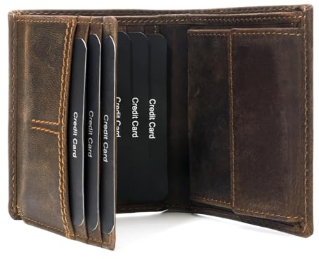 Fa.Volmer ® Cartera de cuero genuino | Protección RFID | 9 compartimentos para tarjetas + bolsillo para monedas | Incluye caja de regalo | Modelo: CityWalker, marrón oscuro, medium, Clásico