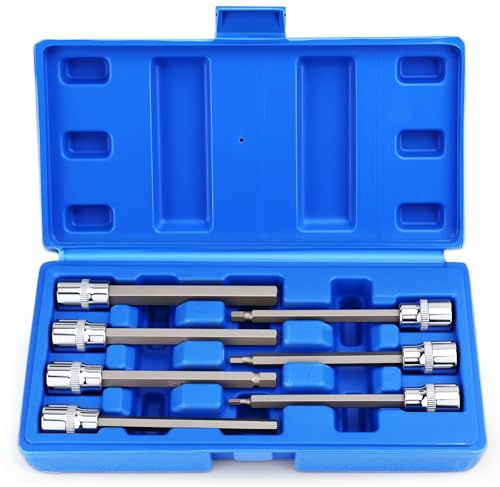 LPZMPZ Innensechskant Nuss Satz Lang 3/8 Zoll 7-tlg Sechskant Bit Steckschlüssel Satz 3-10 mm Hex Socket Wrench Set aus CR-V mit Bewahrungsbox für Schlagschrauber, Drehmomentschlüssel