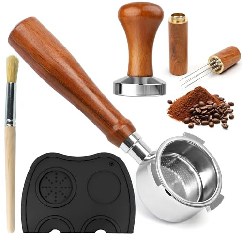 Juego de Prensadores de Café de Madera de 51 mm, Filtro sin Fondo de 51 mm con asa de 3 Orejas y Cesta Filtrante, Cepillo, Bandeja Antideslizante, serie Delong Dedica EC680/EC685/EC785/EC885