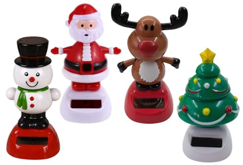 DAGLLGEW Lot de 4 Figurines solaires dansantes à tête oscillante pour Voitures, Comprenant Un Bonhomme de Neige, Le Père Noël, Un Sapin et cerf. Décorations Noël Originales pour Enfants et Adultes.