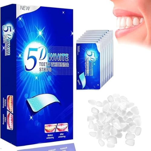 JYNXOR 14 Piezas Tiras Blanqueadoras Dientes, Kit Blanqueador Dental en Casa y 1 bolsa Coronas Dentales Temporales, Refresca Respiración Elimina Manchas, White Teeth Whiteners, Ideal Para Usar en Casa