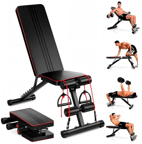 EveryKip Banc de musculation réglable et pliable pour haltères et haltères, banc de musculation multifonction 7 en 1, réglable, abdominaux