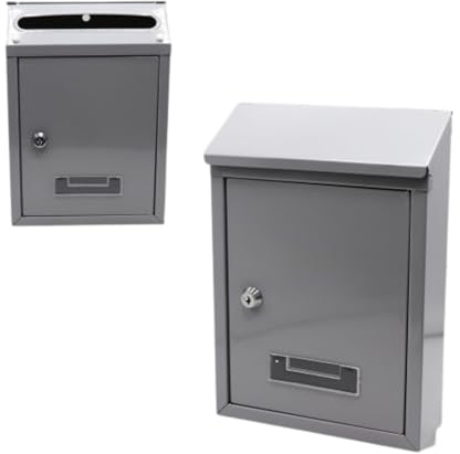 WEIDA Buzón Exterior de Acero INOX | Buzones de Correos Exterior Resistentes a Corrosión, Compactos 21,7x30x7 cm | Buzón de Pared con Tapa Protectora y Cerradura Lateral con Llave (Gris Metalizado)