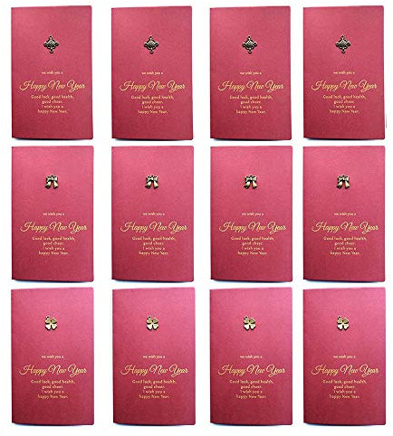 Shulaner 12 Stück Neujahrskarten mit Umschläge, Heißprägen Chinese New Year Card, Blanko, Retro Ich wünsche guten Rutsch ins Neue Jahr Geschenkkarten /2020 / Neues Jahr/Silvester Grußkarten
