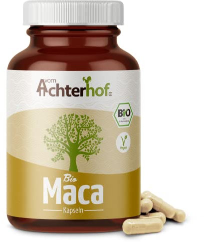 Maca Kapseln Bio 180 Stück | hochdosiert mit je 3000mg Maca-Pulver pro Tagesdosis | vegan | 100% reine Macawurzel aus Peru | vom Achterhof