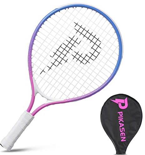 PIKASEN Kids Tennis Racket Best Starter Kit for Kids Age 4 and Under with Shoulder Strap Bag and Mini Tennis Racket Toddler Pink Tennis Raquet 17 Inch