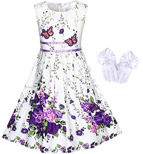 Vestido para niña Flor Blanco Fiesta del té Guantes Princesa 7-8 años