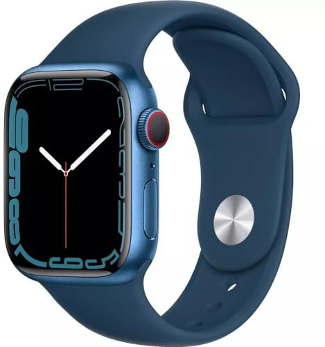 Apple Watch Series 7 (GPS + Cellular, 45mm) Blue Aluminum Case with Abyss Blue Sport Band, Regular (Renewed)