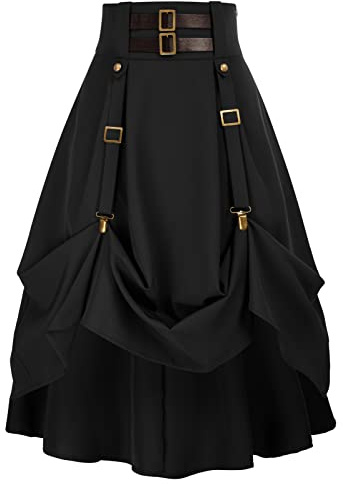 SCARLET DARKNESS - Gonna rinascimentale da donna, elastica, a vita alta, regolabile, linea ad A, vintage, Nero , M