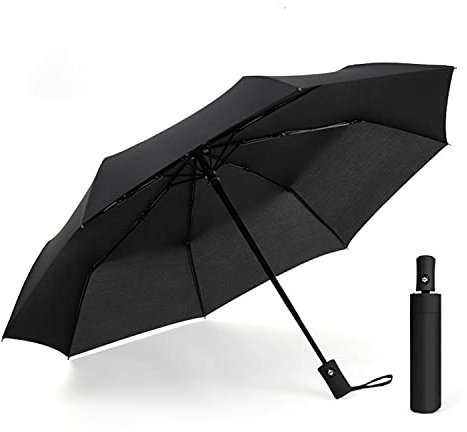 JingZhouYang Parapluie de voyage pliable, parapluie coupe-vent solide renforcé avec 8 baleines, parapluie léger, durable, compact, portable, à ouverture/fermeture automatique, Noir