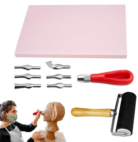 Kit de escultura de linóleo, kit de almohadillas de goma,Bloques de linóleo para grabado - Sellos de tinta para sellos de goma, kit de impresión en bloque, kit de grabado, suministros de fa