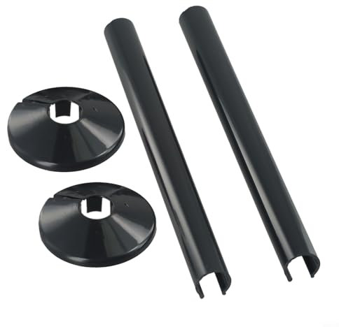 FACULX - 2 coperture per tubi del radiatore e 2 collari per tubi, coperture per tubi del radiatore da 15 mm x 200 mm e 16 mm, per tubi del radiatore (nero)