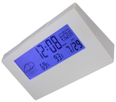Cabilock LCD Wetterstation Mit Temperatur Und Luftfeuchtigkeitsanzeige Multifunktionale Desktopuhr Mit Schlummerfunktion Für Schlafzimmer Und Büro Weiß